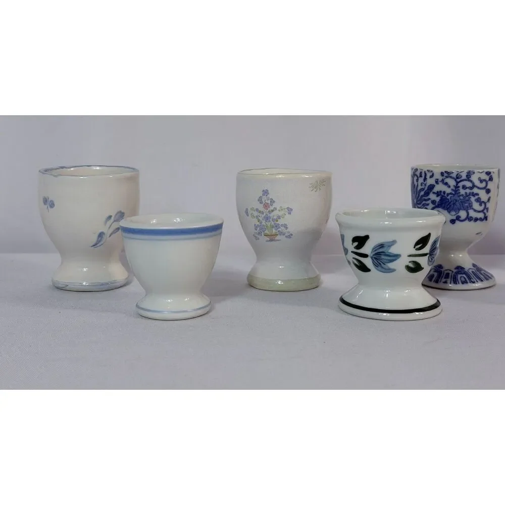 Vintage Egg Cup Lot of 8 Coddler Porcelain Japan France Floral Clear Glass